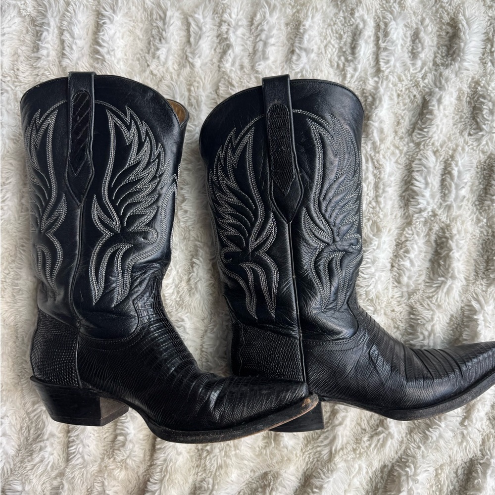 Classic Black Western Leather Cowboy Boots - Women’s - Picture 3 of 5